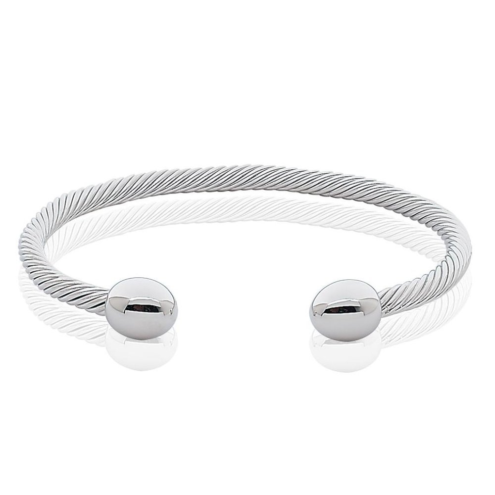 Silver Tone Magnetic Traditional Ball Bracelet Energy Cuff Bangle